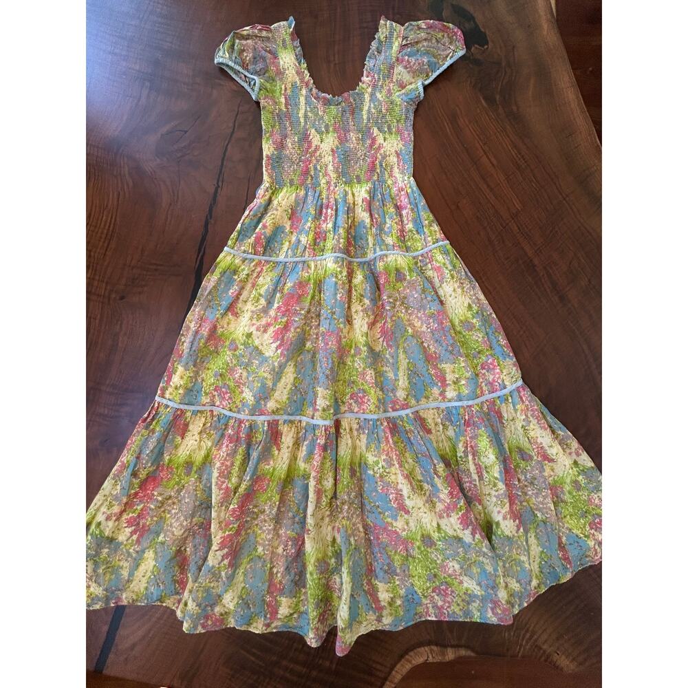 LoveShackFancy Elisabelle Silk Tiered Floral Maxi Midi Dress Petite S